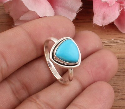 Trillion Sleeping Beauty Turquoise 925 Sterling Solid Silver Ring, Engagement Ring, Simple Jewelry, Women Wedding Gifts For Her