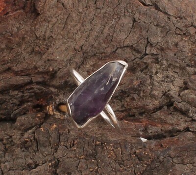 Natural Amethyst Rough Gemstone Ring 925 Antique Silver Ring, Middle Finger Ring, Sterling Silver Ring, Rough Simple Ring One-Of-Kind