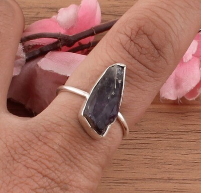 Natural Amethyst Rough Gemstone Ring 925 Antique Silver Ring, Middle Finger Ring, Sterling Silver Ring, Rough Simple Ring One-Of-Kind