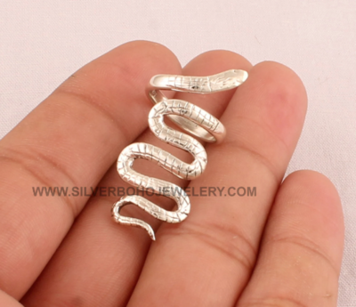 Solid Silver Snake Band Ring - 925 Sterling Silver Snake Band Adjustable Ring - Snake Lovers Ring - Handmade Animal Ring - Ring Gift For Her