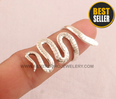 Solid Silver Snake Band Ring - 925 Sterling Silver Snake Band Adjustable Ring - Snake Lovers Ring - Handmade Animal Ring - Ring Gift For Her
