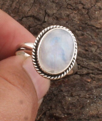 Natural Rainbow Moonstone Ring - Solid 925 Sterling Silver Ring - Designer Ring - Engagement Oval Shape Ring - Handmade Jewelry For Women Weddings Gifts Idea