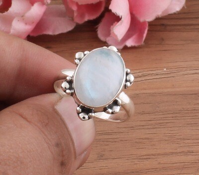 Natural Rainbow Moonstone Ring - Solid 925 Sterling Silver Ring - Designer Ring - Engagement Oval Shape Ring - Handmade Jewelry For Women Weddings Gifts For Her