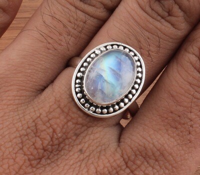 Natural Rainbow Moonstone Ring - Solid 925 Sterling Silver Ring - Designer Ring - Engagement Oval Shape Ring - Handmade Jewelry For Women Weddings Gifts For Her