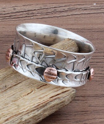 Two Tone 925 Sterling Silver Ring - Family Silver Spinner Band Ring - Antique Silver Textured Designer Spinner Ring - Thumb Ring - Gifts For Her