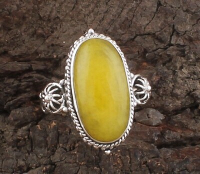 925 Sterling Silver Yellow Jade Oval Shape Gemstone Ring / Designer Rope Ring / Engagement Ring / Weddings Gifts For Her
