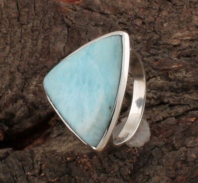 Trillion Natural Larimar Ring / Solid 925 Sterling Silver Ring / Designer Engagement Ring / Handmade Ring For Women Gifts Idea