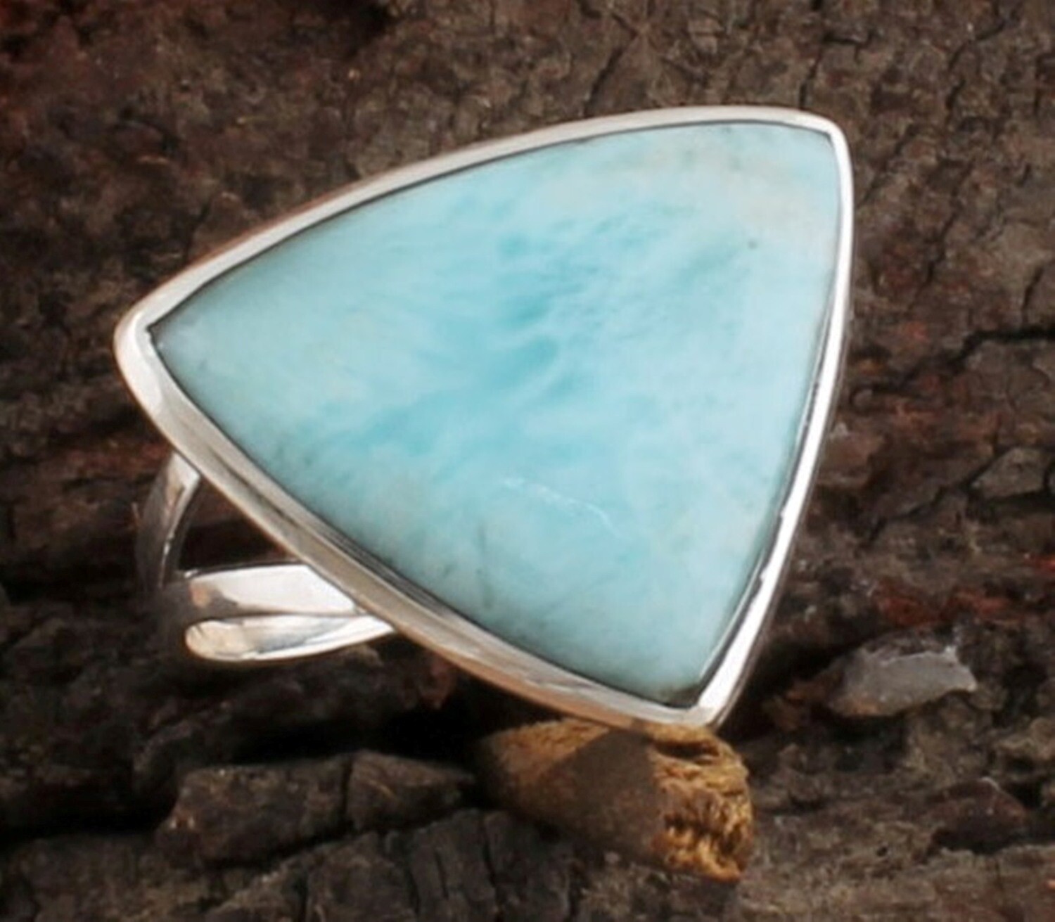 Trillion Natural Larimar Ring / Solid 925 Sterling Silver Ring / Designer Engagement Ring / Handmade Ring For Women Gifts Idea