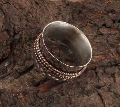 Thump Band Ring / Three Tone Solid 925 Sterling Silver Spinner Ring For Wedding / Handmade Three Tone Meditation Ring For Women -Anxiety Ring Gifts For Her