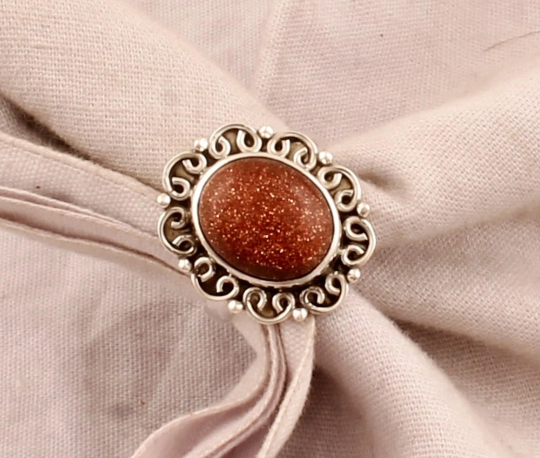 Sunstone Oval Shape Gemstone Silver Ring - 925 Sterling Solid Silver Ring - Designer Handmade Flower Ring - Women Jewelry - Gift For Mom