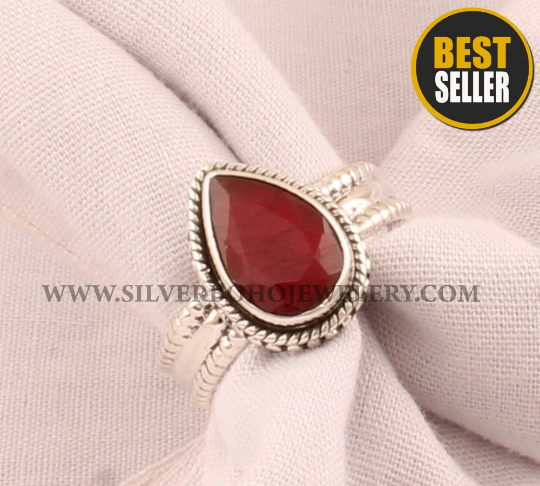 Ruby Pear Shape Faceted Gemstone Ring / 925 Sterling Silver Designer Handmade Jewelry / Engagement Ring / Boho Ring / Valentine's Day Gift
