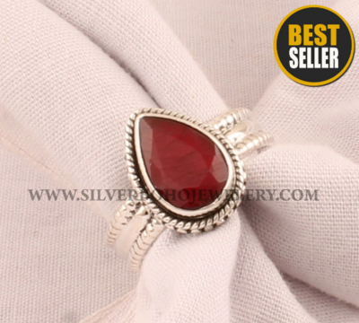 Ruby Pear Shape Faceted Gemstone Ring / 925 Sterling Silver Designer Handmade Jewelry / Engagement Ring / Boho Ring / Valentine's Day Gift