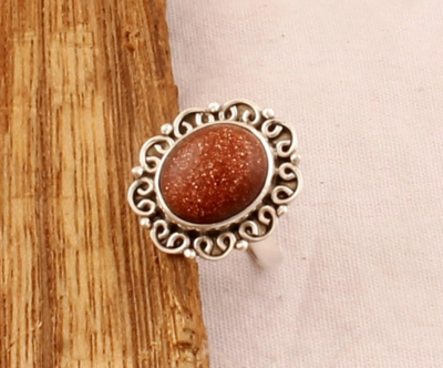 Sunstone Oval Shape Gemstone Silver Ring - 925 Sterling Solid Silver Ring - Designer Handmade Flower Ring - Women Jewelry - Gift For Mom