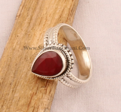Ruby Pear Shape Faceted Gemstone Ring / 925 Sterling Silver Designer Handmade Jewelry / Engagement Ring / Boho Ring / Valentine's Day Gift