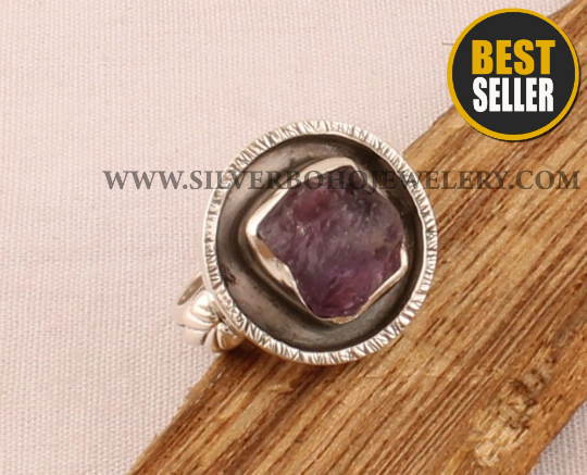 Natural Raw Amethyst Silver Ring - 925 Sterling Solid Silver Ring - Handmade Rough Gemstone Ring - February Birthstone - Gift For Her