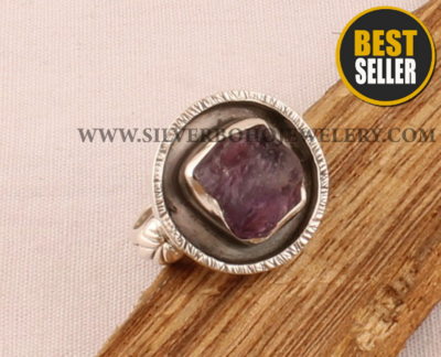 Natural Raw Amethyst Silver Ring - 925 Sterling Solid Silver Ring - Handmade Rough Gemstone Ring - February Birthstone - Gift For Her
