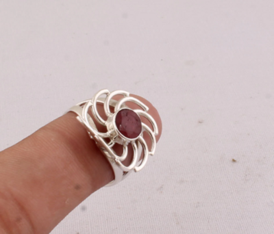 925 Sterling Silver Ring, Natural Red Ruby Ring, Round Handmade Top Quality Gemstone, Silver Jewelry, Engagement, Celtic, Initial, Boho Ring