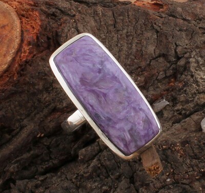 Designer Handmade Women Silver Jewelry | 925 Sterling Silver Natural Charoite Gemstone Silver Ring | Rectangle Shape Stone Ring | Women Gift For Her
