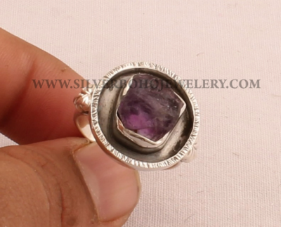 Natural Raw Amethyst Silver Ring - 925 Sterling Solid Silver Ring - Handmade Rough Gemstone Ring - February Birthstone - Gift For Her