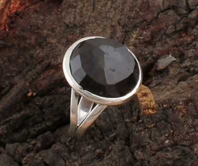 Designer Ring / Natural Black Onyx Solid 925 Sterling Silver Round Shape Ring For Women / Handmade Cut Stone Fancy Ring Gifts For Her