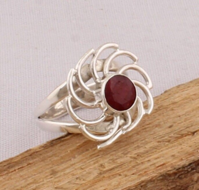 925 Sterling Silver Ring, Natural Red Ruby Ring, Round Handmade Top Quality Gemstone, Silver Jewelry, Engagement, Celtic, Initial, Boho Ring