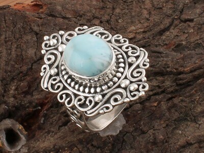 Beautiful Natural Larimar Gemstone Ring / 925 Sterling Silver Oval Shape Ring / Middle Finger Designer Ring / Antique Silver Ring Engagement Ring Gifts For Her