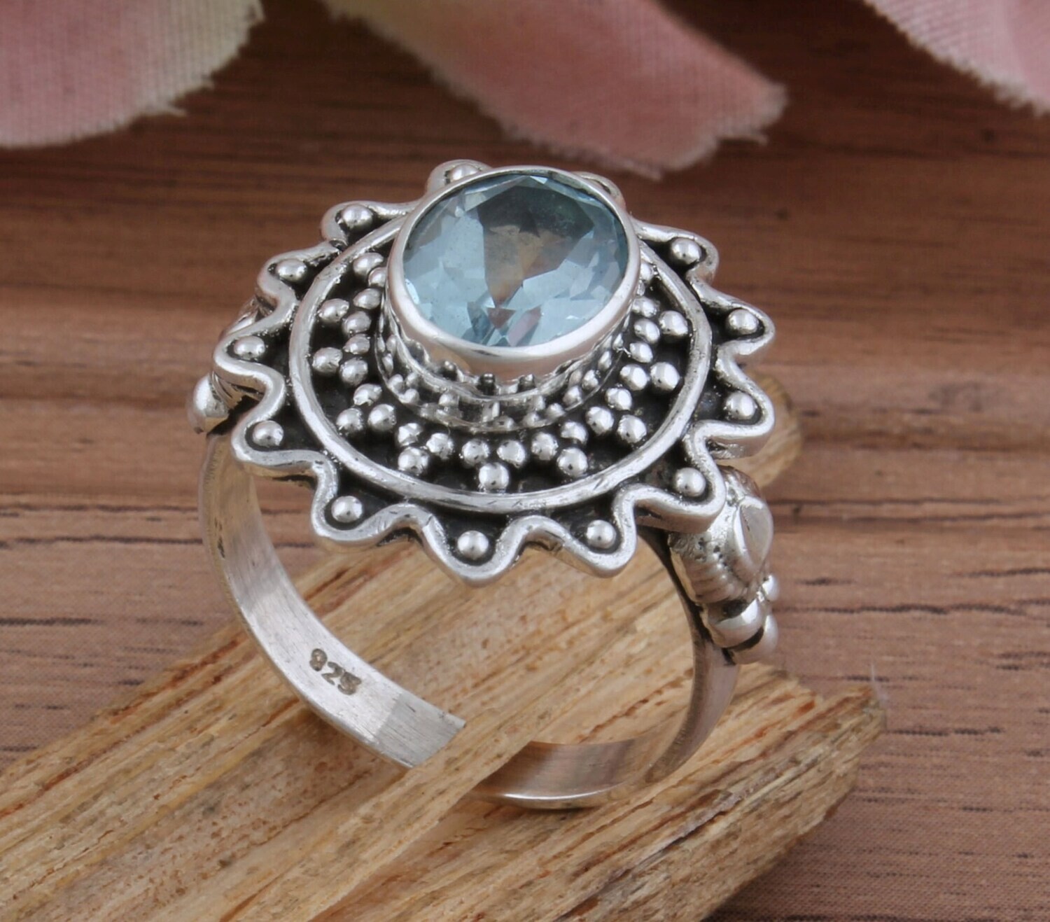 Star Blue Topaz Solid 925 Sterling Silver Ring For Wedding - Designer Handmade Bohemia Oval Shape Ring - For Women Gifts Idea