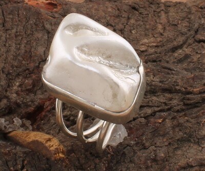 Natural Pearl Gemstone Ring, 925 Silver Ring, White Raw Stone Ring, AAA+Quality Fancy Ring, June Birthstone, Sterling Silver Ring, Mom Gifts