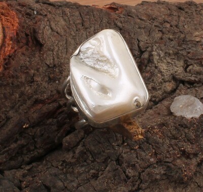 Natural Pearl Gemstone Ring, 925 Silver Ring, White Raw Stone Ring, AAA+Quality Fancy Ring, June Birthstone, Sterling Silver Ring, Mom Gifts