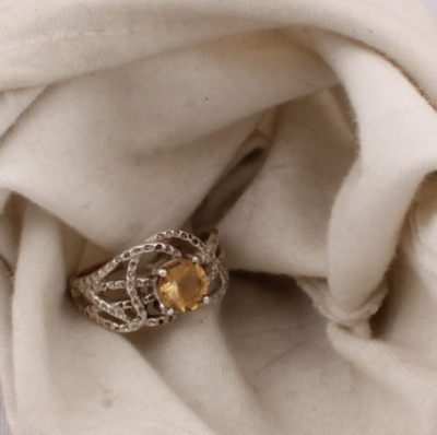 Solid Sterling Silver Ring, Natural Citrine Ring, Yellow Round Handmade Gemstone, Silver Jewelry, Handcrafted, Engagement, Boho Dainty Ring