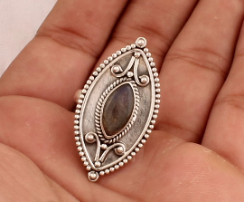 Natural Labradorite Marquise Gemstone Silver Ring - 925 Sterling Solid Silver Ring - Designer Marquise Shape Ring - Gift For Her