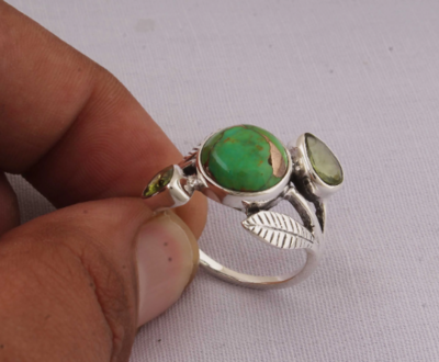 Combo Ring Composite Turquoise+Peridot Gemstone's Ring 925-Antique Silver Ring,Wedding Ring,Beautiful Ring,Gift Item Ring BOHO SILVER