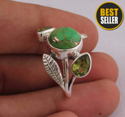 Combo Ring Composite Turquoise+Peridot Gemstone's Ring 925-Antique Silver Ring,Wedding Ring,Beautiful Ring,Gift Item Ring BOHO SILVER
