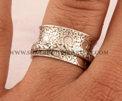 Designer Carved Solid 925 Sterling Silver Spinner Ring For Women - Handmade Silver Band Meditation Ring For Her -Worry Ring For Wedding Gift