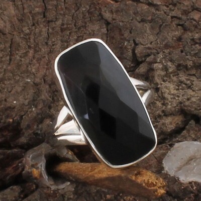 Natural Black Onyx Solid 925 Sterling Silver Rectangle Designer Ring For Women / Handmade Faceted Stone Fancy Ring Gifts Idea