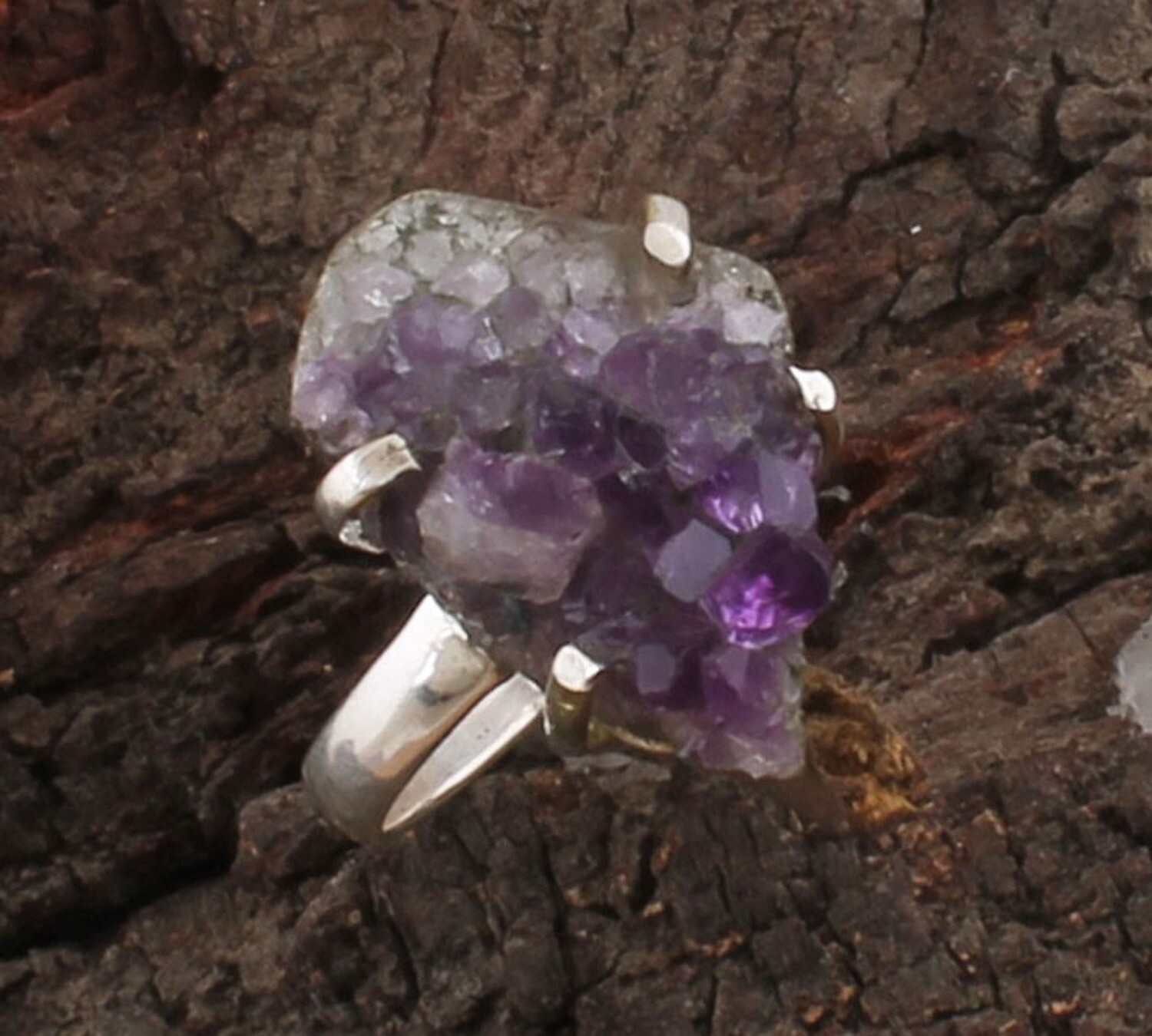 Prong Set Amethyst Rough Gemstone 925 Antique Silver Ring | Middle Finger Ring | Rough Designer Ring For Women Gifts Idea
