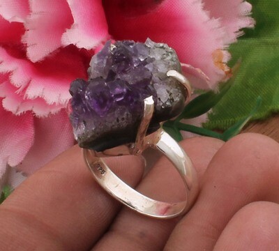 Prong Set Amethyst Rough Gemstone 925 Antique Silver Ring | Middle Finger Ring | Rough Designer Ring For Women Gifts Idea