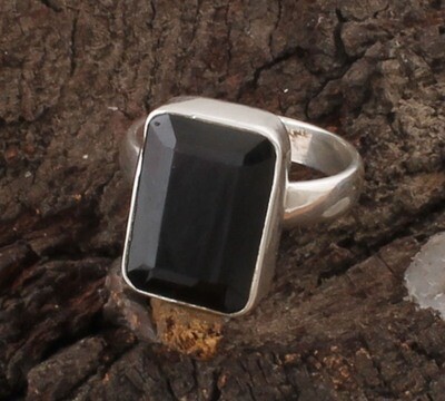 Natural Black Onyx Solid 925 Sterling Silver Rectangle Ring For Weddings / Handmade Faceted Cut Stone Simple Ring Gifts For Her