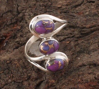Purple Copper Turquoise AAA+Quality Gemstone Ring, Three Stone Ring, Women Gifted Ring, Oval Stone Ring, 925 Sterling Silver Ring, Best Gift Item Ring,