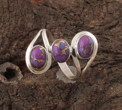 Purple Copper Turquoise AAA+Quality Gemstone Ring, Three Stone Ring, Women Gifted Ring, Oval Stone Ring, 925 Sterling Silver Ring, Best Gift Item Ring,