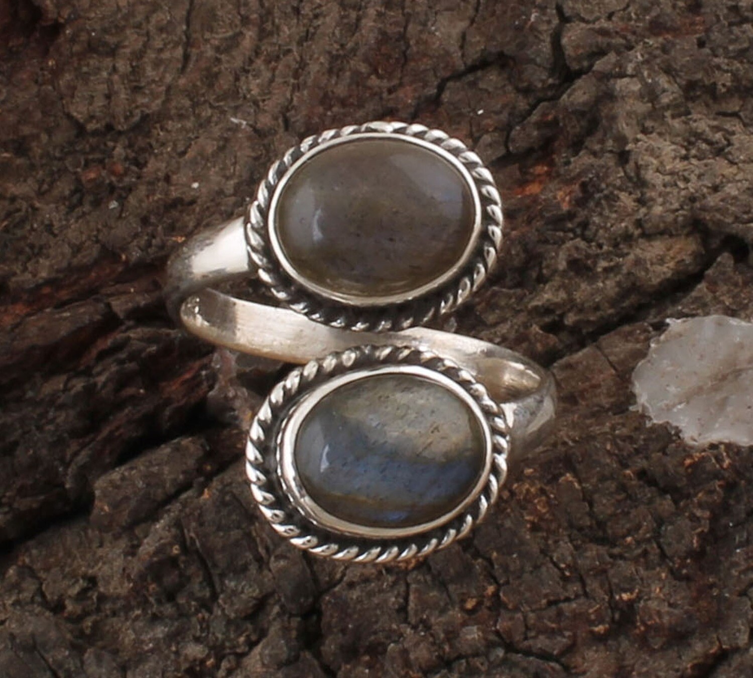 Solid Natural Labradorite Adjustable Silver Ring | 925 Sterling Silver Designer Oval Shape Ring | Handmade Two Gemstone Ring March Birthstone Gifts For Her
