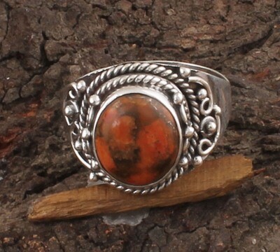 Orange Copper Turquoise Ring - Oval Cabochon Ring - 925 Sterling Solid Silver Ring - Bride Ring - Handmade Designer Ring - Oval Turquoise Semi Precious Stone Ring2022