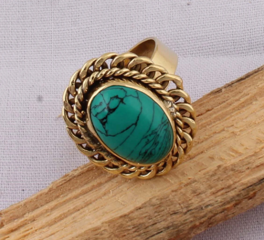 Amazing Tibati Turquoise Top Quality Gemstone Ring,Boho Ring,Yellow Brass Ring,Middle Finger Ring,Wedding Ring One OF Kind,Fashion Item Ring