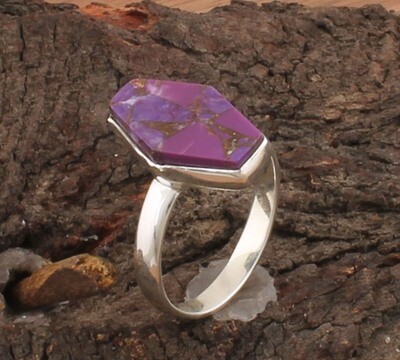Fancy Purple Copper Turquoise AAA+Quality Gemstone Ring | Simple Flat Stone Ring | Women Gifted Ring | Solid 925 Sterling Silver Ring | Mom Gifts Item Ring.