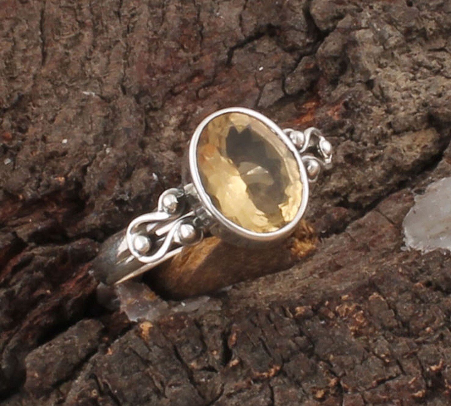 Natural Citrine Solid 925 Sterling Silver Ring | Dainty Vintage Ring, Streetwear Ring | Silver Stacking Ring |  Weddings Anniversary Gifts For Her