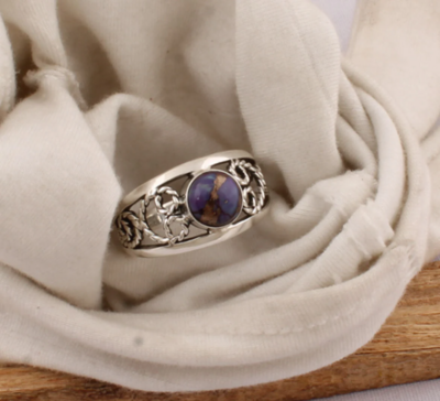 Solid Sterling Silver Ring For Women, Composite Turquoise Ring, Round Handmade Gemstone, Handcrafted Silver Jewelry, Gift For Her