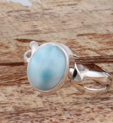 Natural Larimar Top Quality Gemstone Ring Cabochon Opaque Stone Boho Ring 925-Sterling Silver Ring,Ring Finger Ring