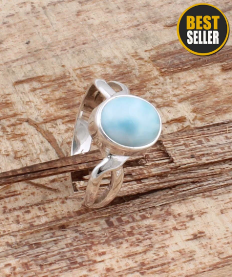 Natural Larimar Top Quality Gemstone Ring Cabochon Opaque Stone Boho Ring 925-Sterling Silver Ring,Ring Finger Ring