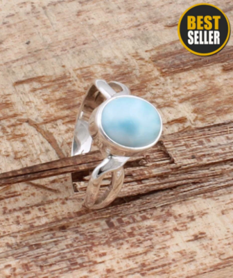 Natural Larimar Top Quality Gemstone Ring Cabochon Opaque Stone Boho Ring 925-Sterling Silver Ring,Ring Finger Ring