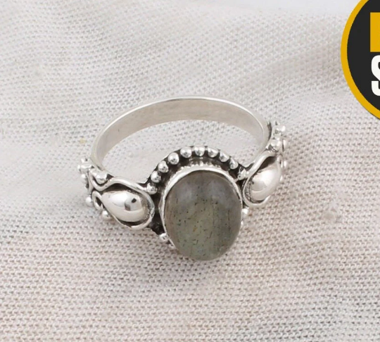 Labradorite Gemstone Ring Cabochon Boho Ring Sterling Silver Ring, gift for her Valentine's Day Gift ECWID TOP SELL BOHO SILVER